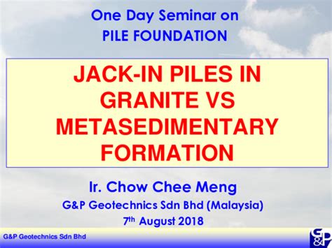 Study of procedures and techniques used to evaluate geologic factors for site. (PPT) Jack-in Piles in Granite vs Metasedimentary (7th ...