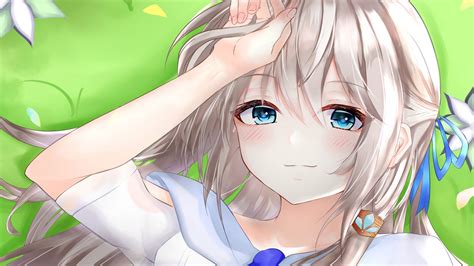 Download Wallpaper 2560x1440 Girl Glance Smile Anime Art Cute