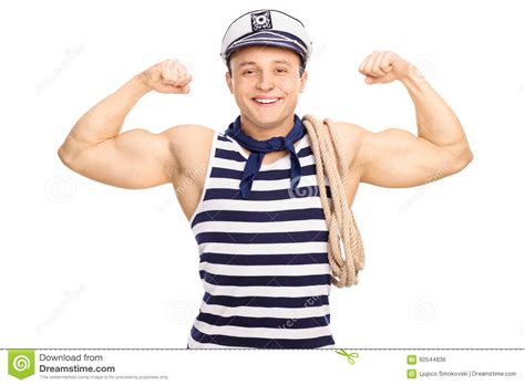 Strong Male Sailor Flexing His Biceps Stock Photo Image