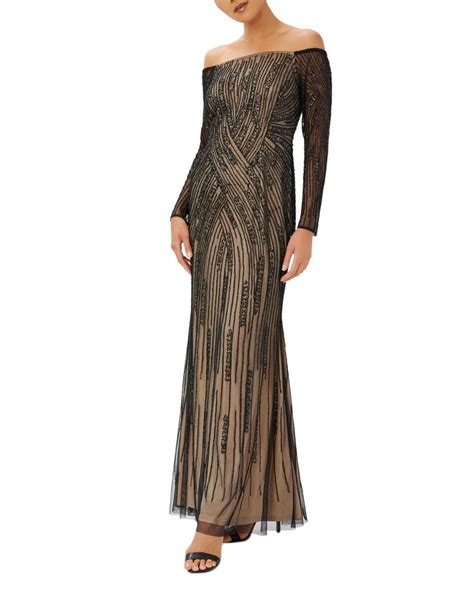 Adrianna Papell Beaded Off The Shoulder Evening Dress Lyst