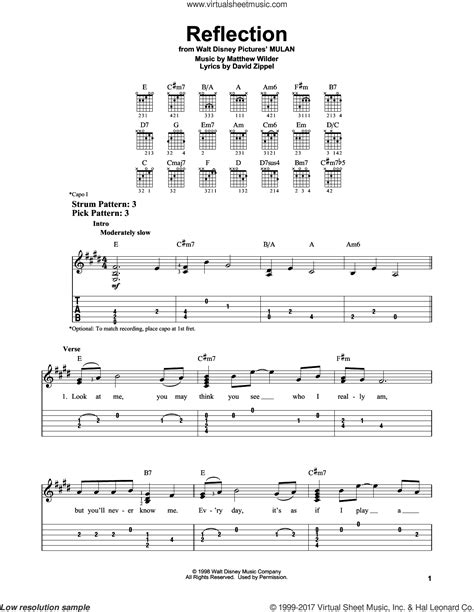 Reflection Pop Version From Mulan Sheet Music For Guitar Solo Easy