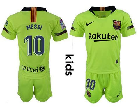 10 Lionel Messi Yellow Green Jersey Youth Barcelona 2018 19 Away