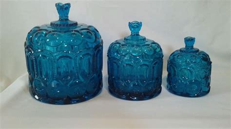 Rare Le Smith Colonial Blue Moon And Stars Jardiniere Canister Set Exc Cond Canister Sets