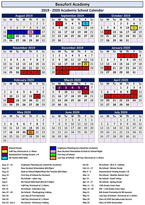 Academic Master Calendar – BA Families – Beaufort Academy
