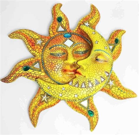 Beautiful Mosaic Celestial Sun And Moon Wall Sculpture Plaque Resin Statue Ebay