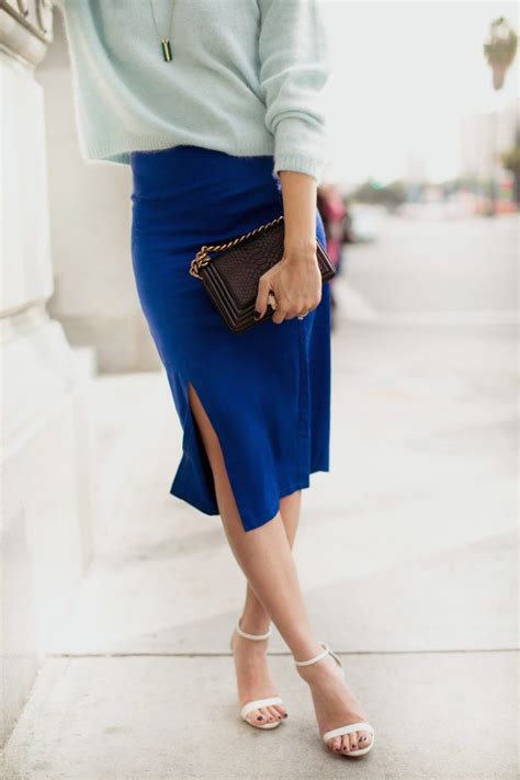 28 Timeless Pencil Skirt Outfits You Must See Be Modish Blue Skirt