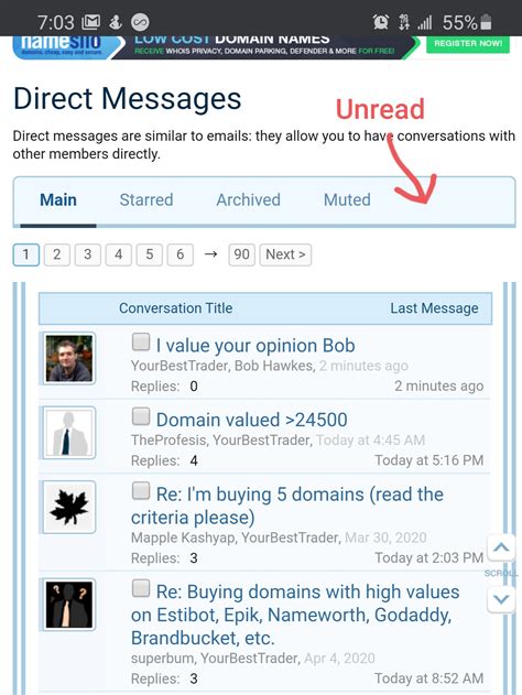 Status Resolved View Only Unread Messages Option Namepros