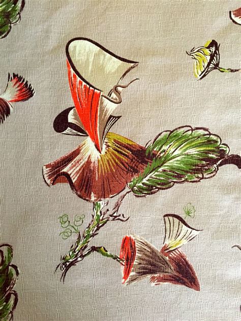 Vintage 50s Tropical Barkcloth with a Whimsical Twist// Mid Century ...