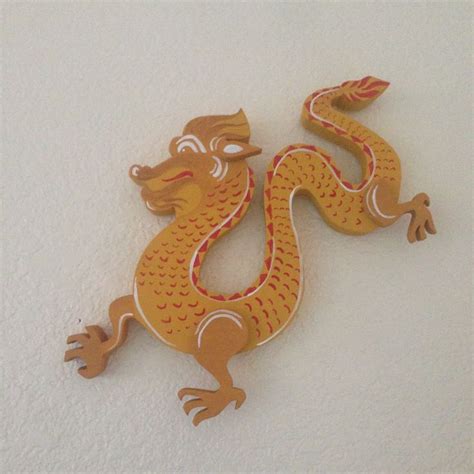 Wooden Chinese Dragon Plaque Hangs On Wall Wooden Crafts Wood