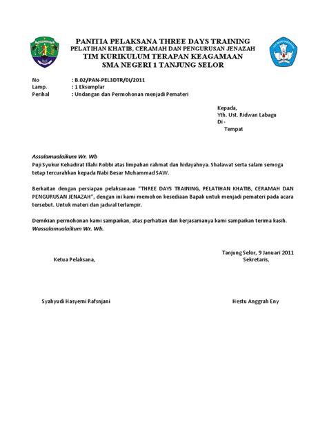 Contoh Surat Undangan Pembicara  Aneka Macam Contoh
