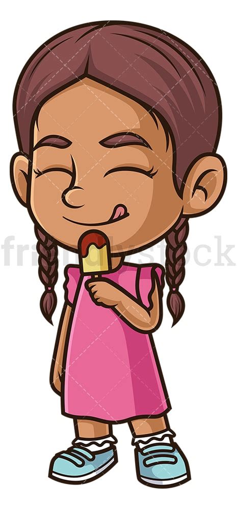 Hispanic Girl Eating Ice Cream Cartoon Clipart Vector Friendlystock