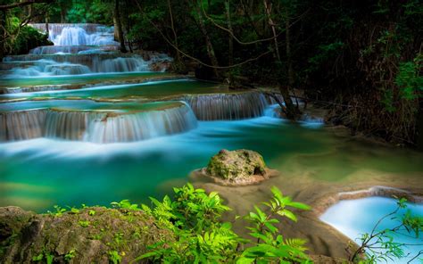 Beautiful Tropical Waterfall With Cascades Trees Water Huay Mae Kamin