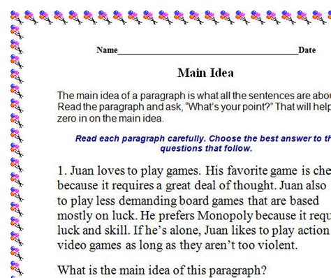 How do you get better at identifying main ideas? Main Idea: Reading Worksheet