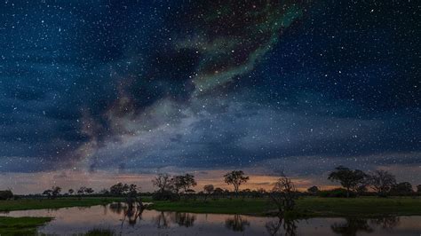 Starry Night Sky Over Swamp Okavango Delta Botswana Limpopo South