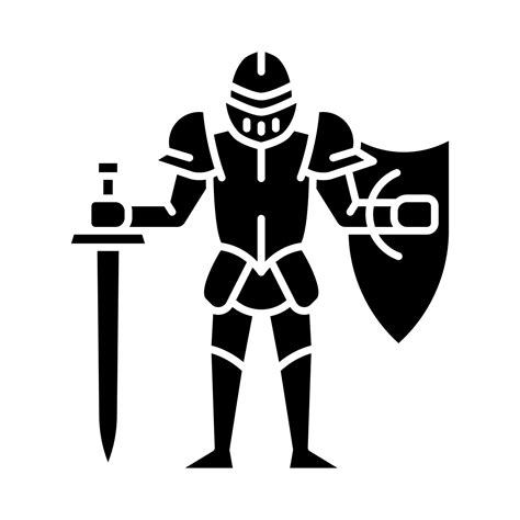 Medieval Knight With Shield And Sword Glyph Icon Warrior With Full