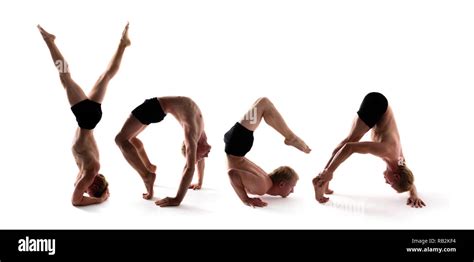 Yoga Alphabet Athlete Forming Yoga Word Over White Background Stock