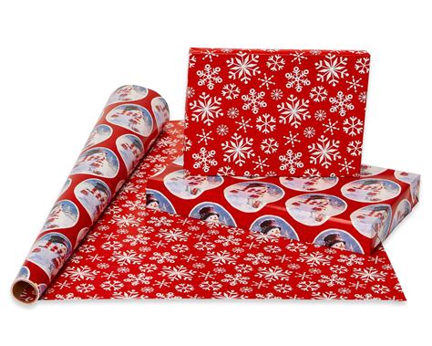Christmas Reversible Wrapping Paper Santa Script Snowmen And