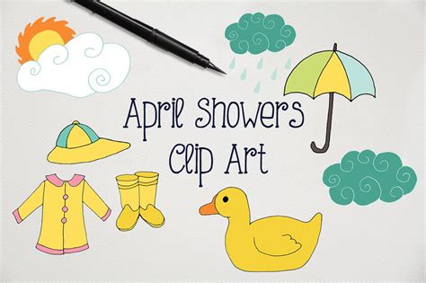 Spring Clip Art April Showers Illustrations ~ Creative Market