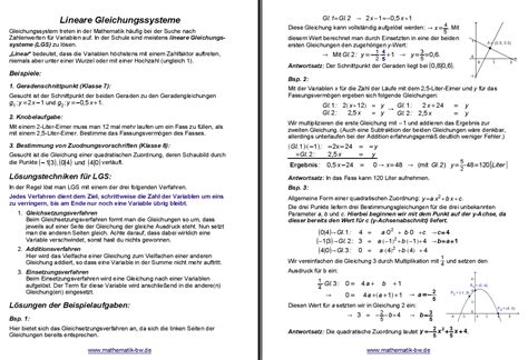 Lineare gleichungssysteme aufgabenblatt pdf als test. Gleichungssysteme — Landesbildungsserver Baden-Württemberg