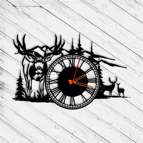 Wall Clock Deer In The Mountains Laser Cut Dxf Glowforge Svg Etsy