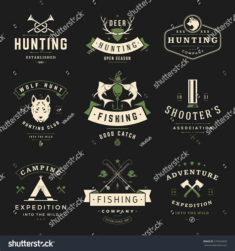 Set Hunting Fishing Labels Badges Logos Stock Vector Royalty Free