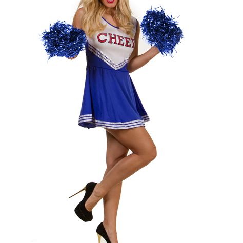 Varsity Cheer School Girl Cheerleader Fancy Dress Up Uniform Pom Poms M