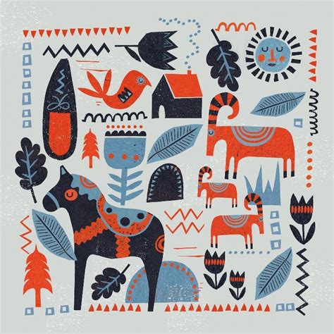 Scandi Print Scandinavian Folk Art Folk Illustration Pattern Art