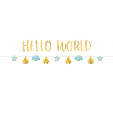Blue And Gold Hello World Letter Banner Kit Shop 10000 Party Products