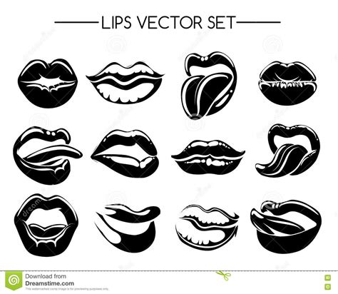 Set Of Black And White Lips Stock Vector Illustration Of Isolated Glamour 74271216