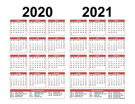 Free 2020 And 2021 Calendar Printable Two Year Calendar