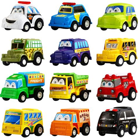 Joyx Toys Pull Back Car 12 Pack Assorted Mini Plastic Vehicle Set