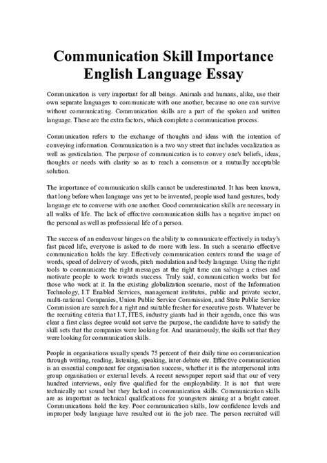 Doc Communication Skill Importance English Language Essay Tania