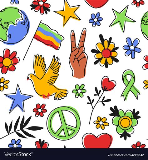 Peace Symbols Seamless Pattern 60s Hippie Vector Image