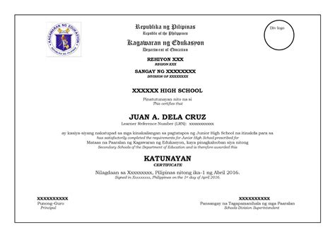 DOWNLOAD OFFICIAL SAMPLE TEMPLATE FOR GRADE 10 CERTIFICATE ...