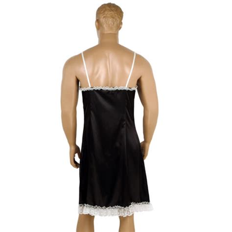 Heren Kleding Accessoires Men Lace Dress Satin Nightwear Slip Fancy