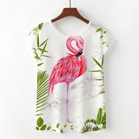 3d Flamingo Print T Shirt 2019 Summer Animal Print Cap Sleeve Tees