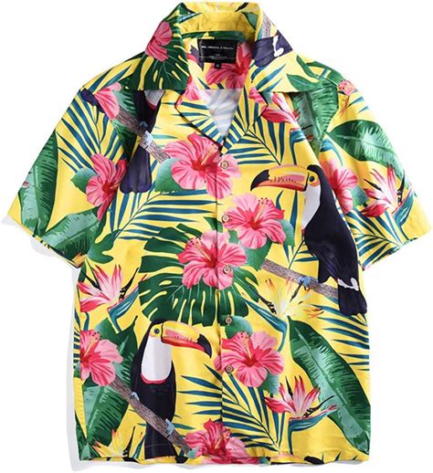 Ewindy Camisa Hawaiana De Manga Corta Con Botones Y Estampado De Tuc N Aloha Para Hombre Toucan