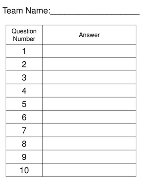 Free Printable Trivia Answer Sheet Trivia Night Score Sheet Template