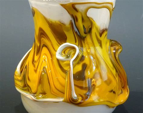Blown Glass Wine Cup White Yellow Brown Artist Signed Watson Etsy