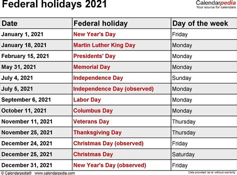 Printable National Day Calendar 2021