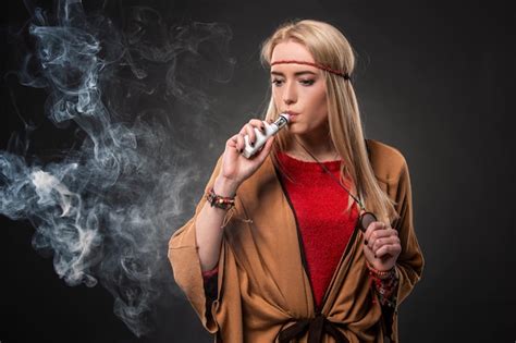 Premium Photo Portrait Of Sexy Young Hipster Smoking Vaping Girl The