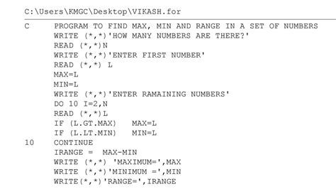 Fortran Program To Find Maximum Minimum And Range Of A Given Set Of