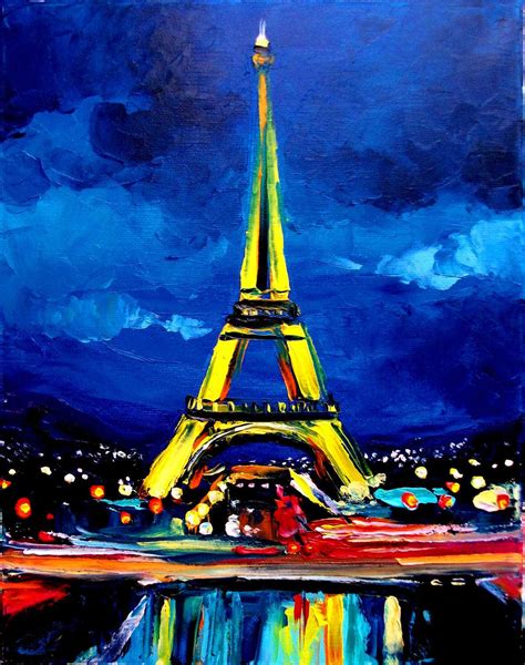 China Popular Paris Eiffel Tower Night Scene Canvas Oil Paintings