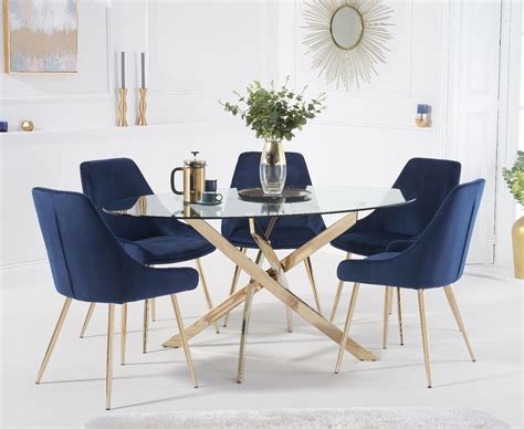 Denver 165cm Oval Gold Leg Glass Dining Table With Fern Velvet Chairs Oak Furniture Superstore