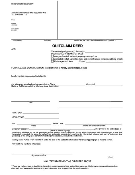 Printable Example Of A Quit Claim Deed Completed Printable Templates