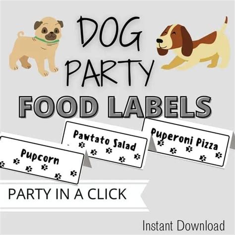 Dog Birthday Party Food Labels Dog Party Printables Puppy Party Dog