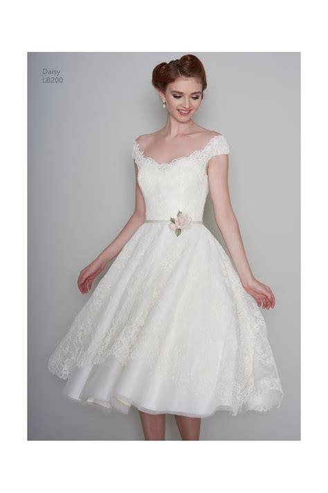 Lb200 Daisy Loulou Tea Length 1950s Vintage Style Short Wedding Gown
