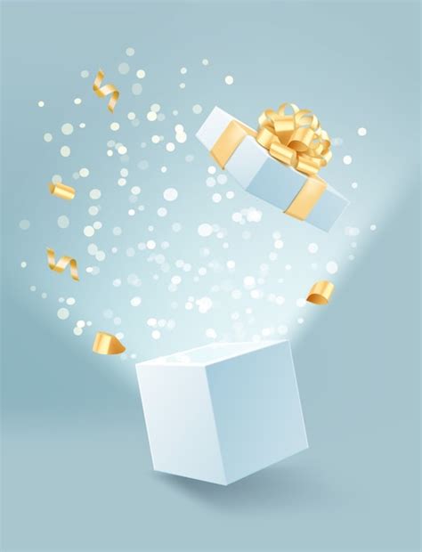 Premium Vector Illustration Of Opened Gift Box With Golden Bow And Confetti