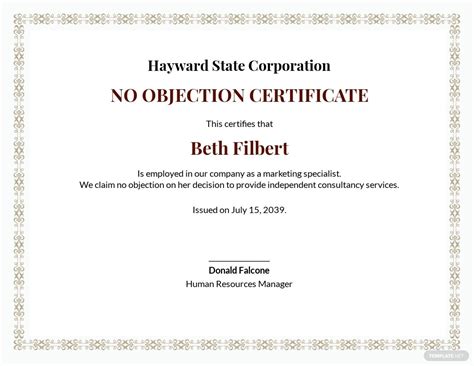 No Objection Certificate For Employee Template Free Pdf Word Doc