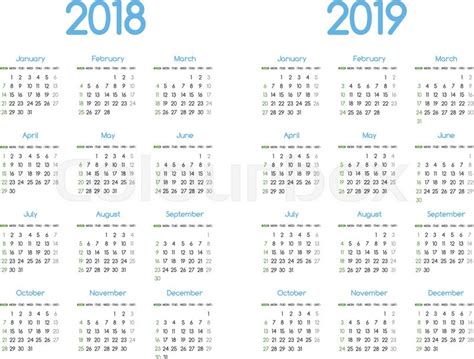 New Year 2018 And 2019 Vector Calendar Stock Vector Colourbox